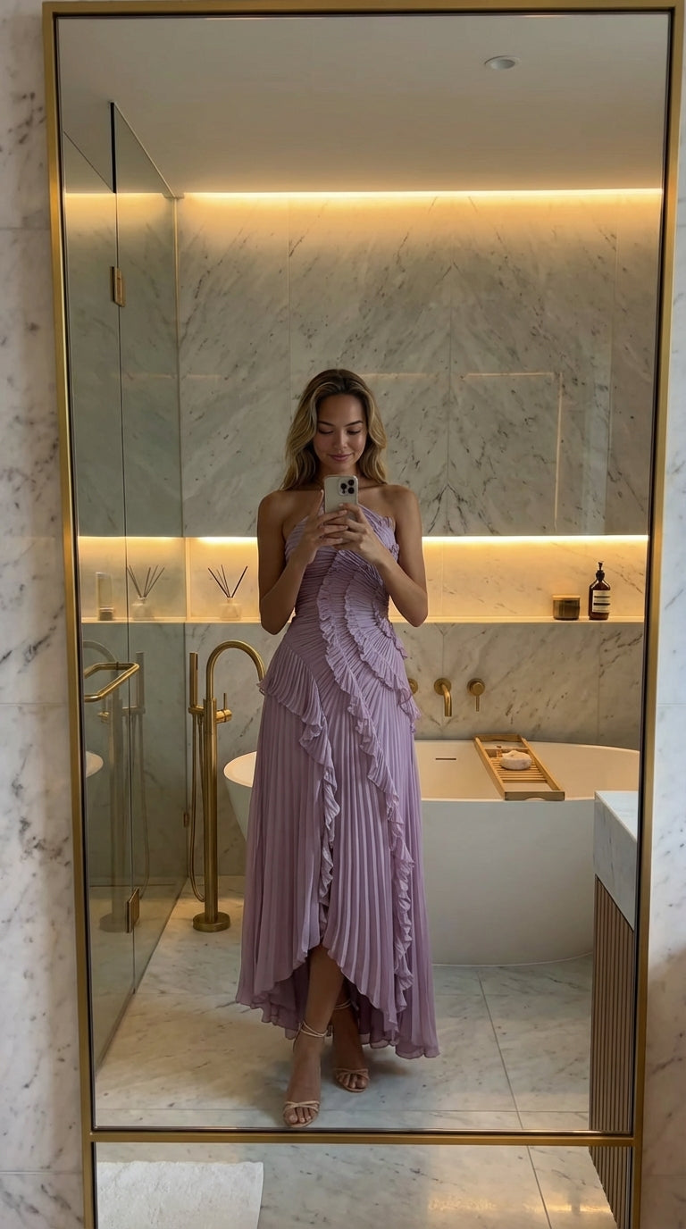 VESTIDO CON VOLANTES ESCOTE HALTER - Veska 