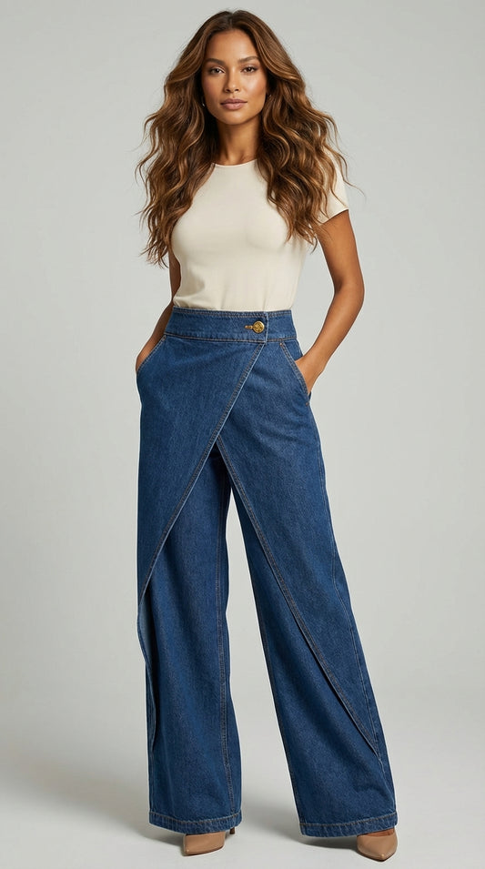 PANTALON DENIM WIDE LEG CRUZADO - Veska
