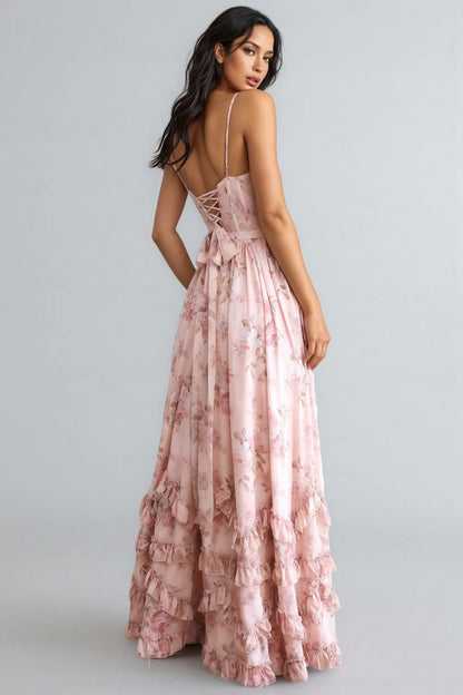 VERONICA - VESTIDO MAXI CON ESCOTE EN V Y VOLANTES
