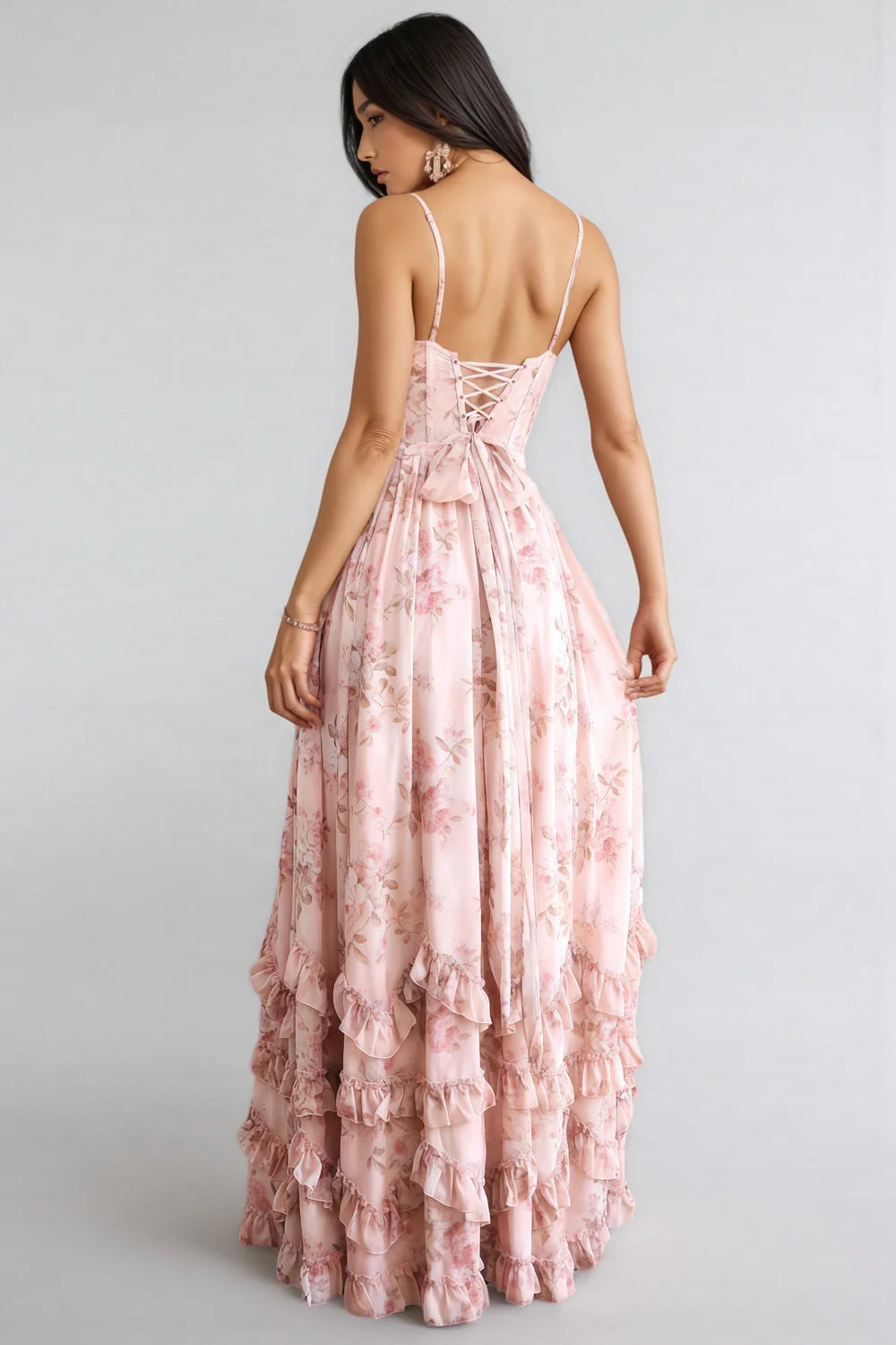 VERONICA - VESTIDO MAXI CON ESCOTE EN V Y VOLANTES