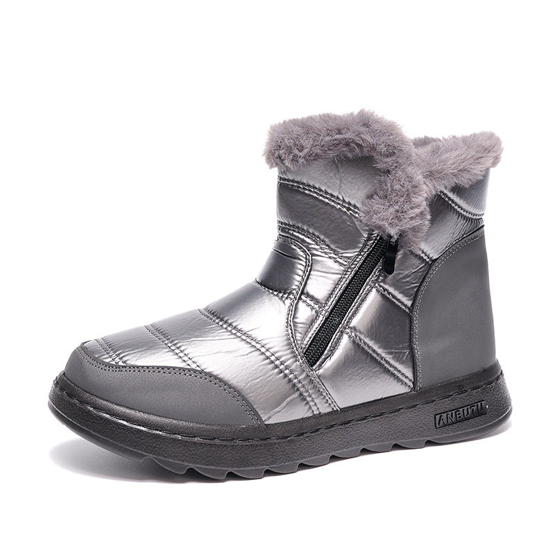 Winter Thick Plush Snow Boots With Side ZIpper High Top Platform Warm Cotton Shoes Women Solid Waterproof Fleece Walking Boot - Veska 
