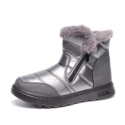 Winter Thick Plush Snow Boots With Side ZIpper High Top Platform Warm Cotton Shoes Women Solid Waterproof Fleece Walking Boot - Veska 