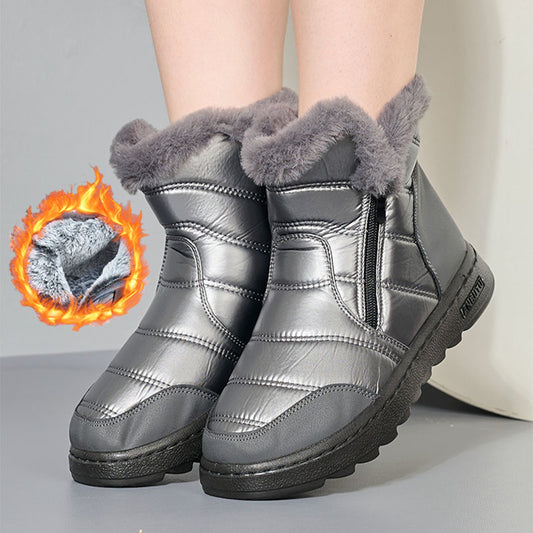 Winter Thick Plush Snow Boots With Side ZIpper High Top Platform Warm Cotton Shoes Women Solid Waterproof Fleece Walking Boot - Veska 