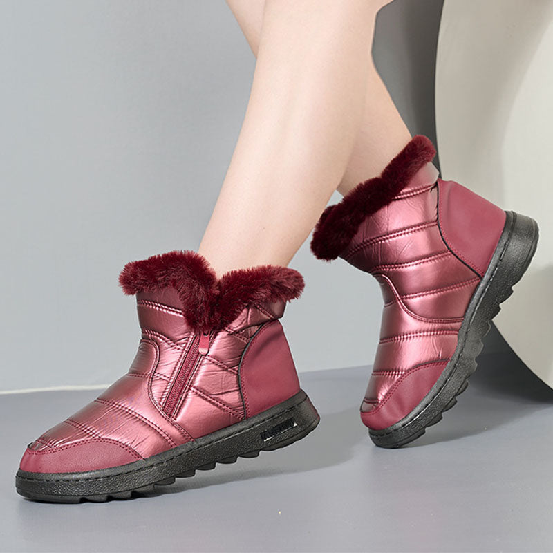 Winter Thick Plush Snow Boots With Side ZIpper High Top Platform Warm Cotton Shoes Women Solid Waterproof Fleece Walking Boot - Veska 