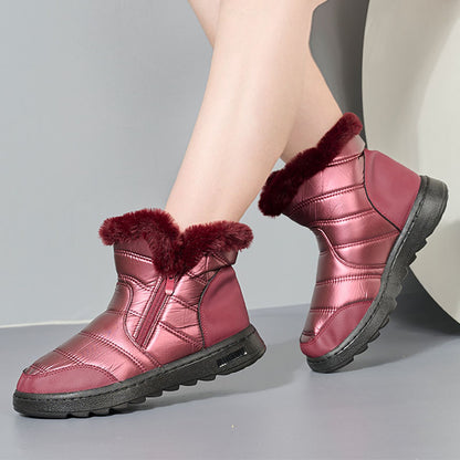 Winter Thick Plush Snow Boots With Side ZIpper High Top Platform Warm Cotton Shoes Women Solid Waterproof Fleece Walking Boot - Veska 