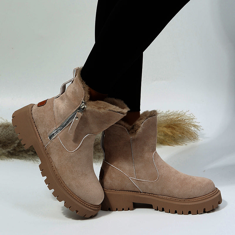 Thick Plush Snow Boots Women Faux Suede Non-slip Winter Shoes - Veska 