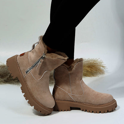 Thick Plush Snow Boots Women Faux Suede Non-slip Winter Shoes - Veska 