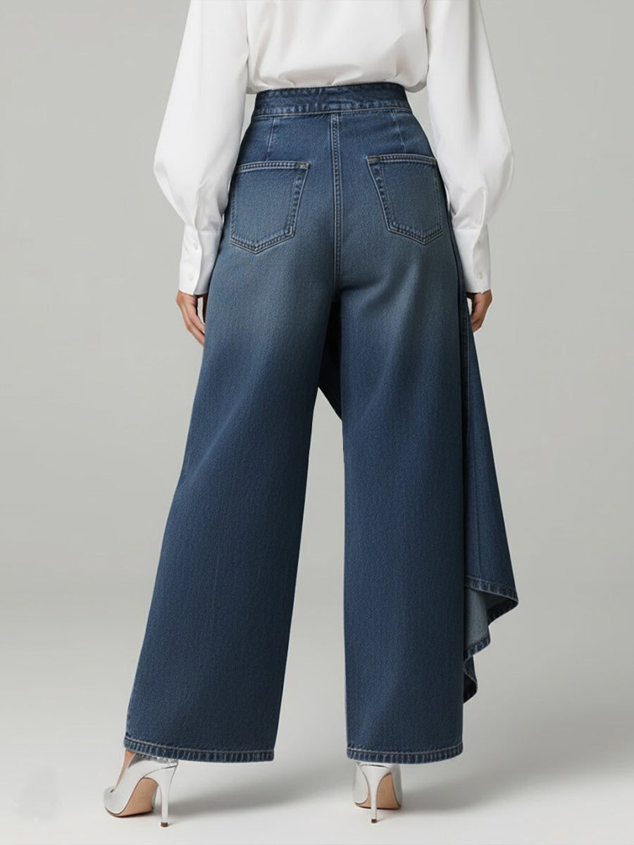 PANTALON DENIM CON VOLANTE - Veska 
