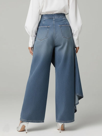 PANTALON DENIM CON VOLANTE - Veska 