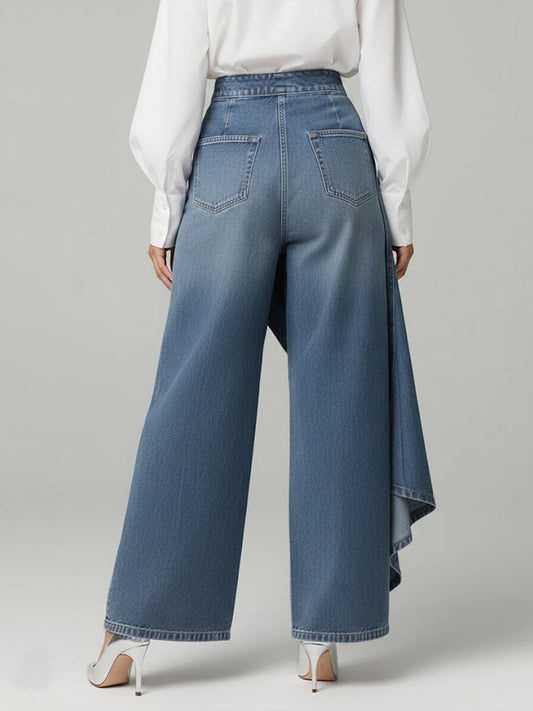 PANTALON DENIM CON VOLANTE - Veska