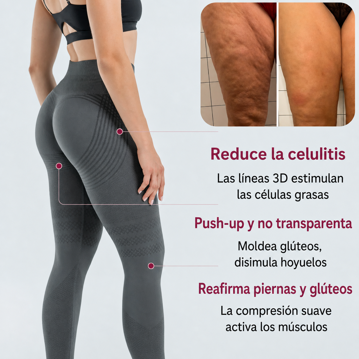 Leggings 3D anti celulitis Veska en color negro, ajustados y con diseño que favorece la figura.