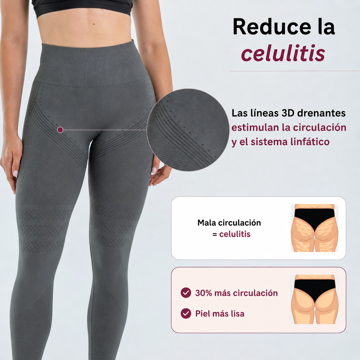 Leggings 3D anti celulitis Veska, pantalones deportivos ajustados y de compresión con diseño anatómico para tonificar la piel.