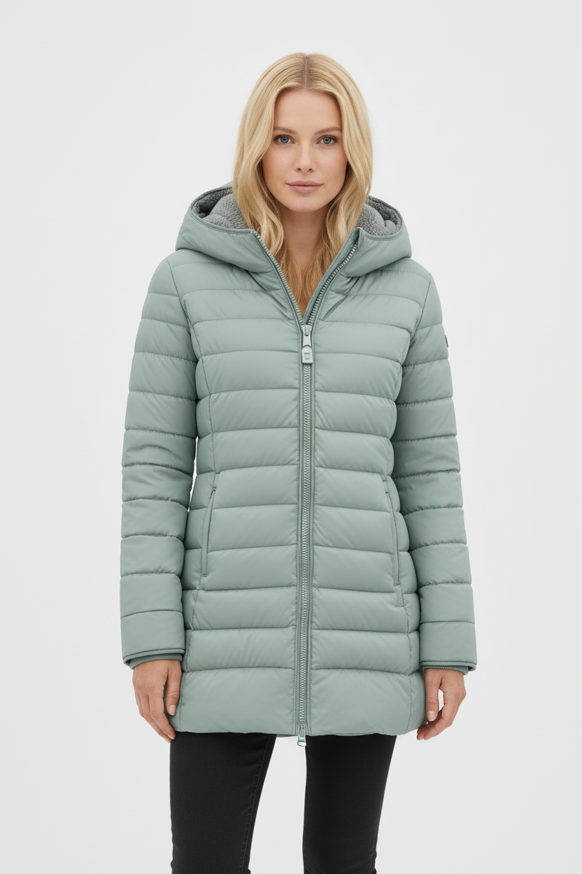 Fleece Lined Green Puffer Coat - Veska 