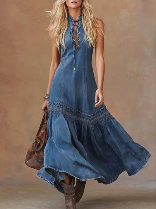 Women's Casual Sleeveless Denim Fishtail Dress - Veska 