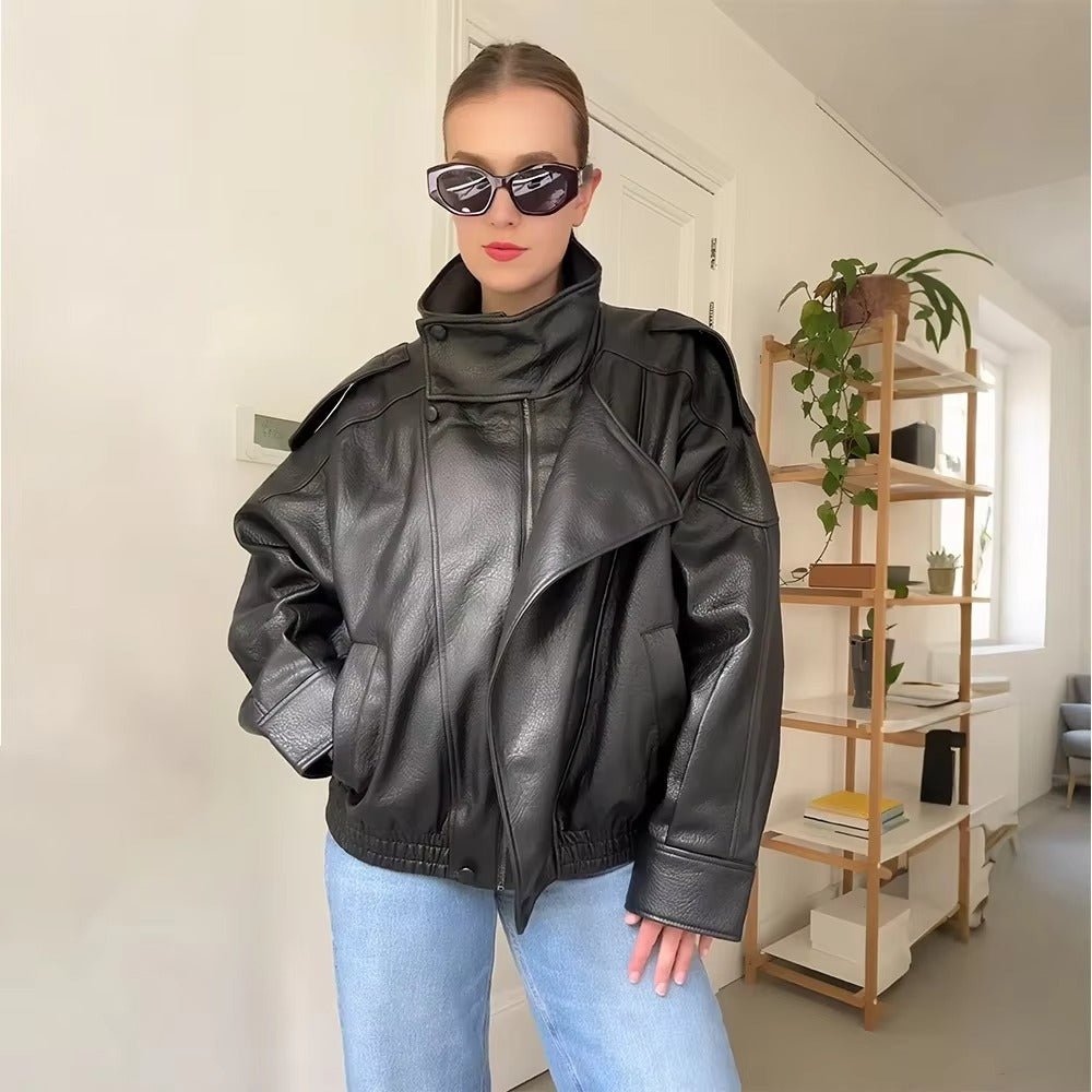 CHAQUETA DE CUERO ASIMÉTRICA - Veska 