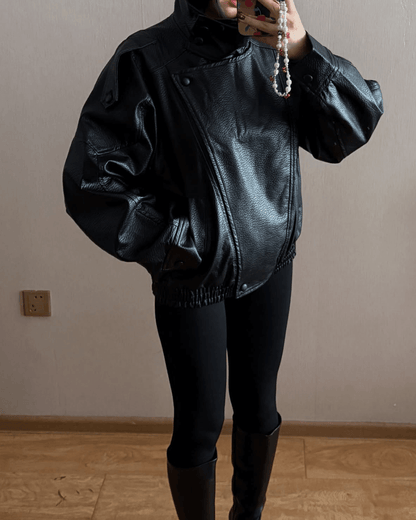 CHAQUETA DE CUERO ASIMÉTRICA - Veska 