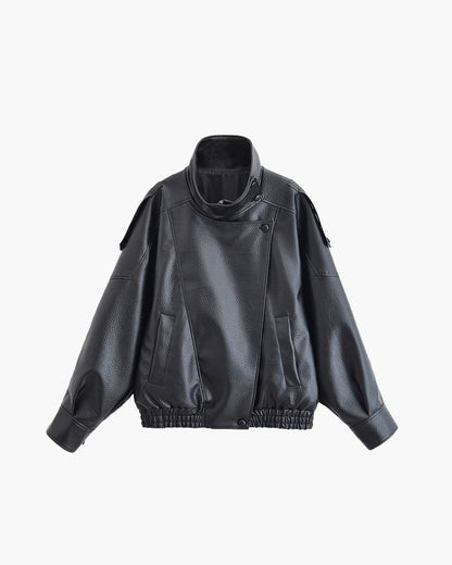 CHAQUETA DE CUERO ASIMÉTRICA - Veska 