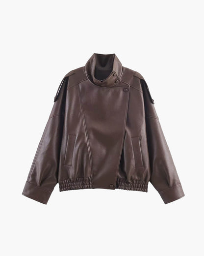 CHAQUETA DE CUERO ASIMÉTRICA - Veska 