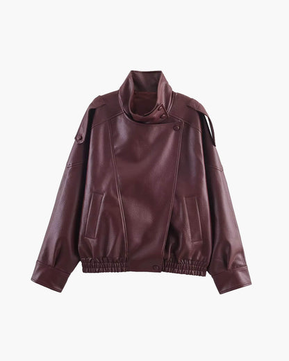CHAQUETA DE CUERO ASIMÉTRICA - Veska 