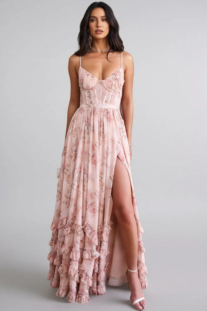 VERONICA - VESTIDO MAXI CON ESCOTE EN V Y VOLANTES